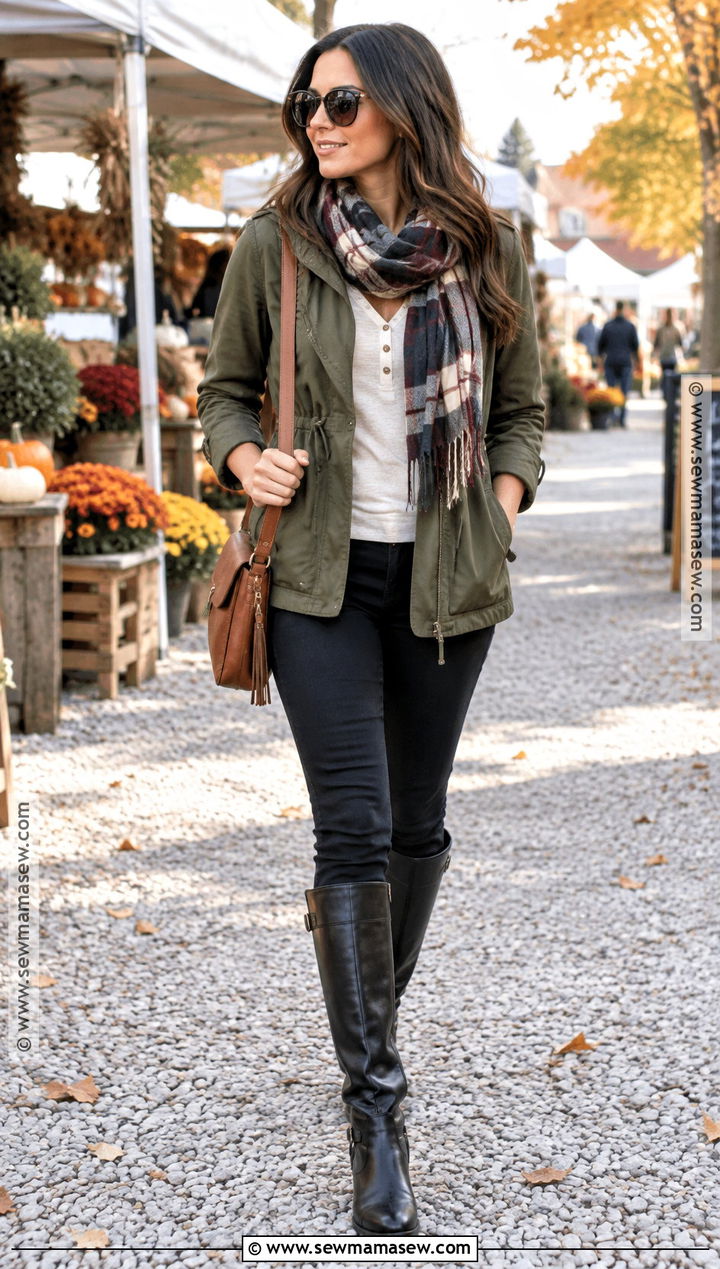 Utility Jacket With Tall Black Boots - 20 tall black boots outfit fall