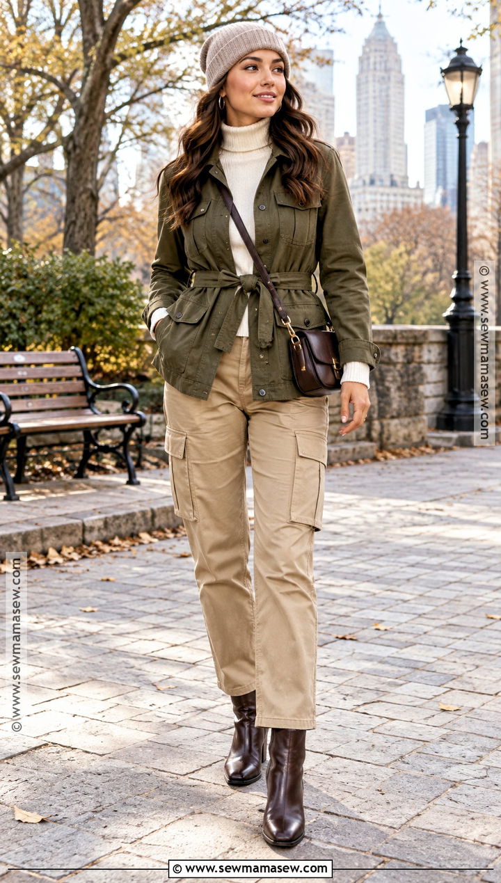 Utility Jacket With Turtleneck And Cargo Pants - 20 winter and fall outfits