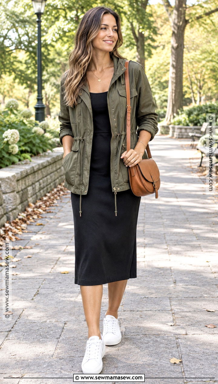Utility Jacket and Black Dress Fall Outfit - 15 Fall Transitional Outfits 2026