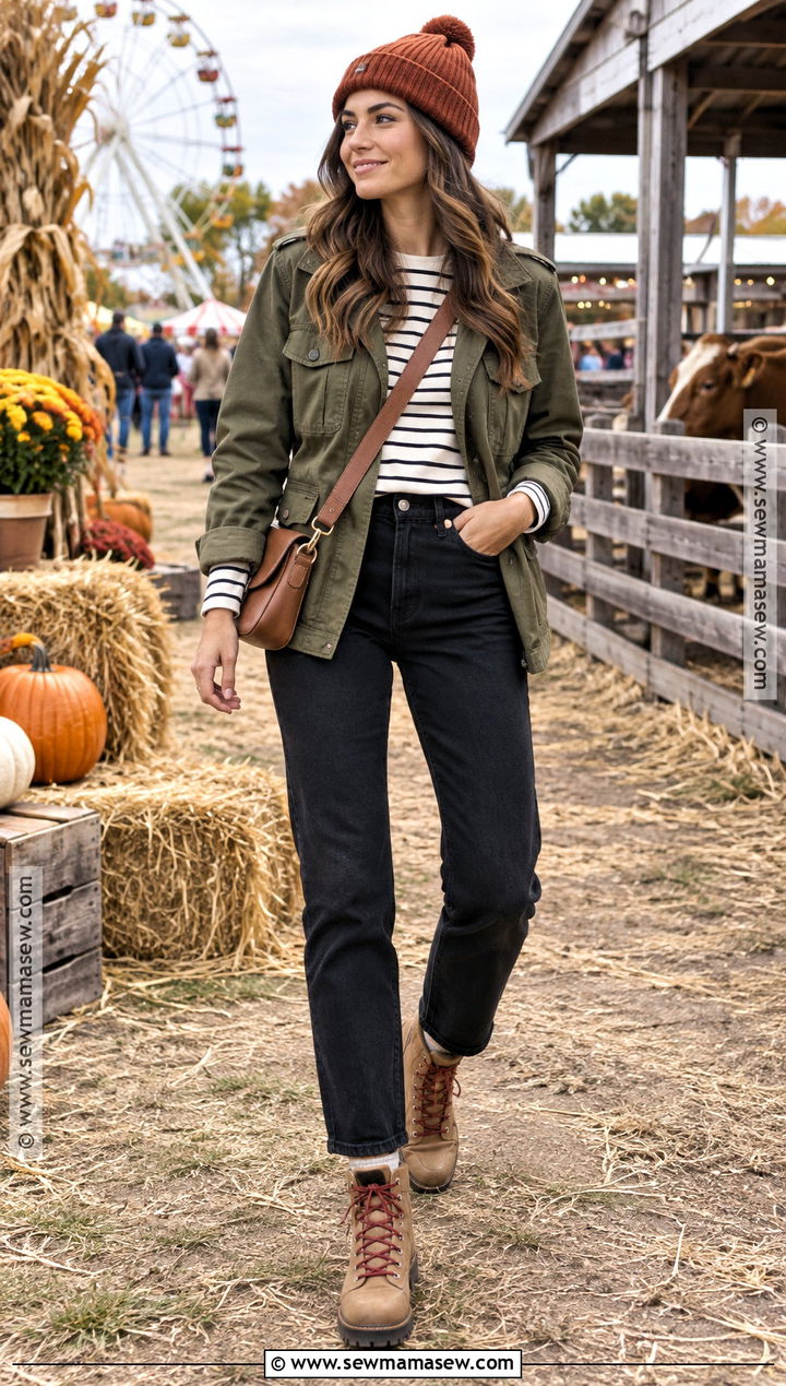 Utility Jacket and Black Jeans Fall Fair Outfit - 25 fall fair outfit ideas