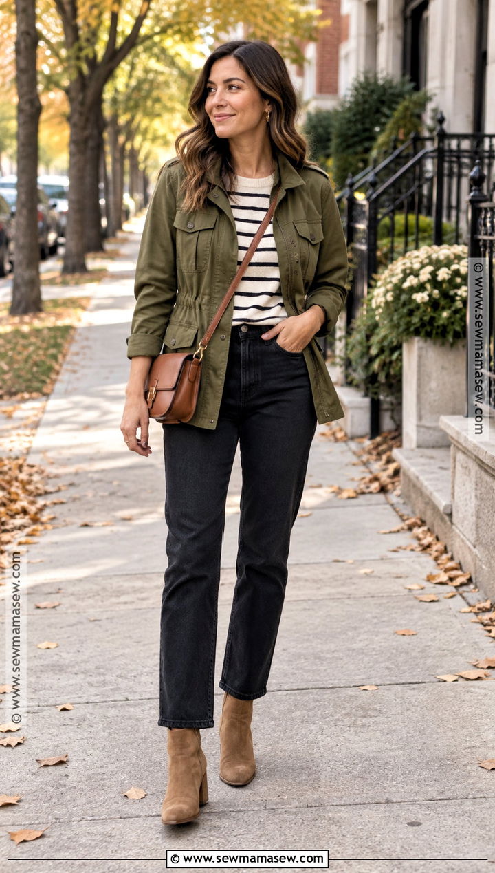 Utility Jacket and Black Jeans Fall Outfit - 20 Cute Easy Fall Outfits