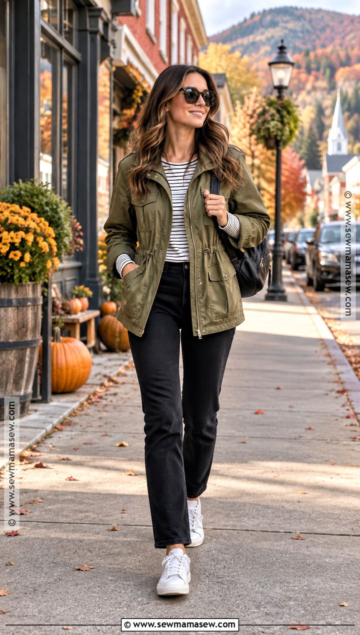 Utility Jacket and Black Jeans Fall Road Trip Outfit - 20 fall road trip outfit ideas
