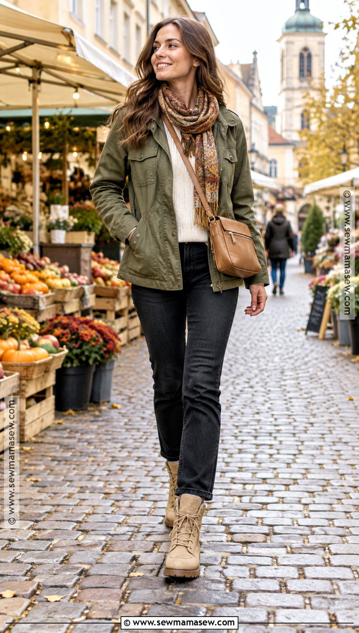 Utility Jacket and Black Jeans for Europe - 15 europe tourist outfit fall ideas