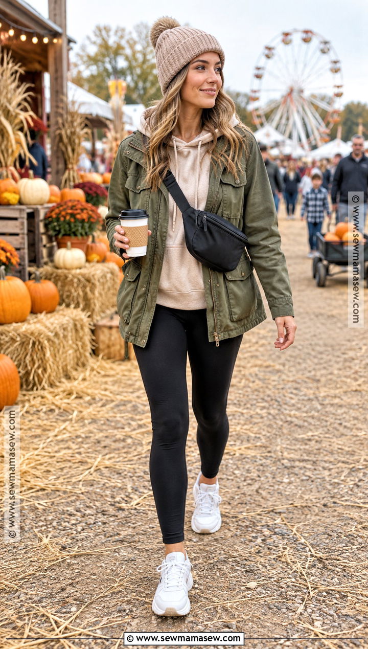 Utility Jacket and Black Leggings Fall Festival Outfit - 30 fall festival outfit ideas