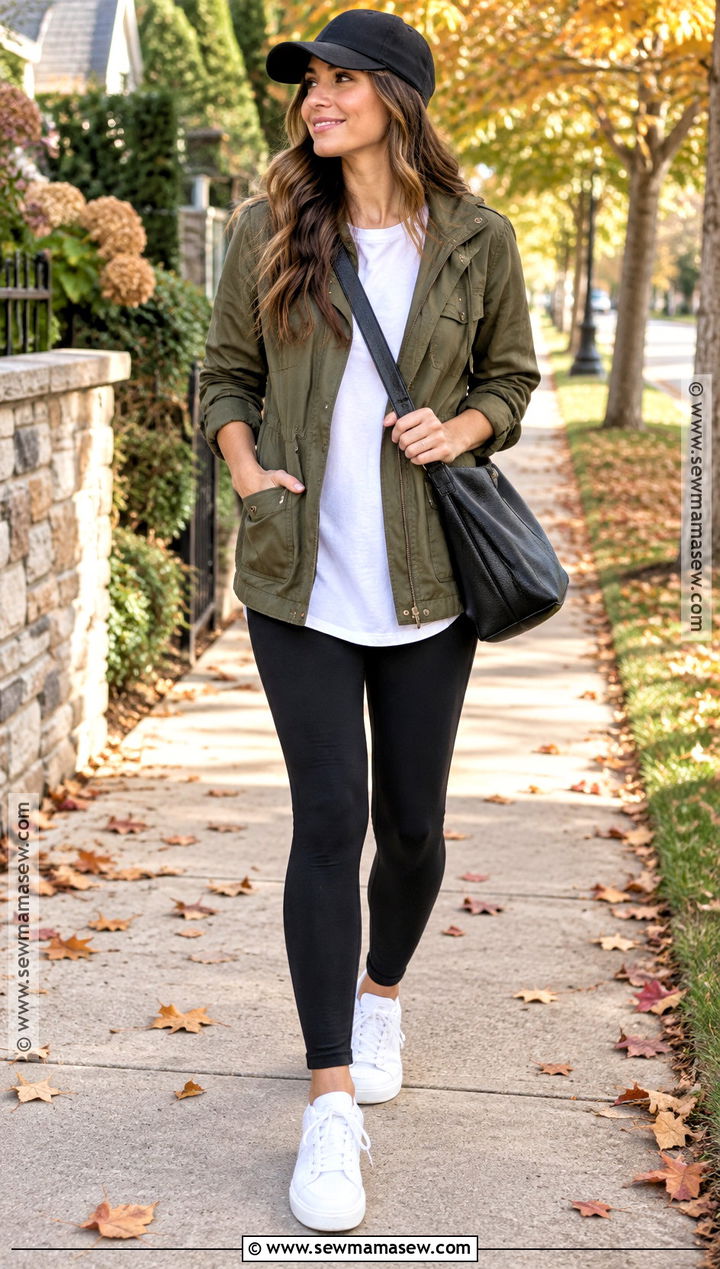 Utility Jacket and Black Leggings Fall Outfit - 15 fall outfits women aesthetic 2026