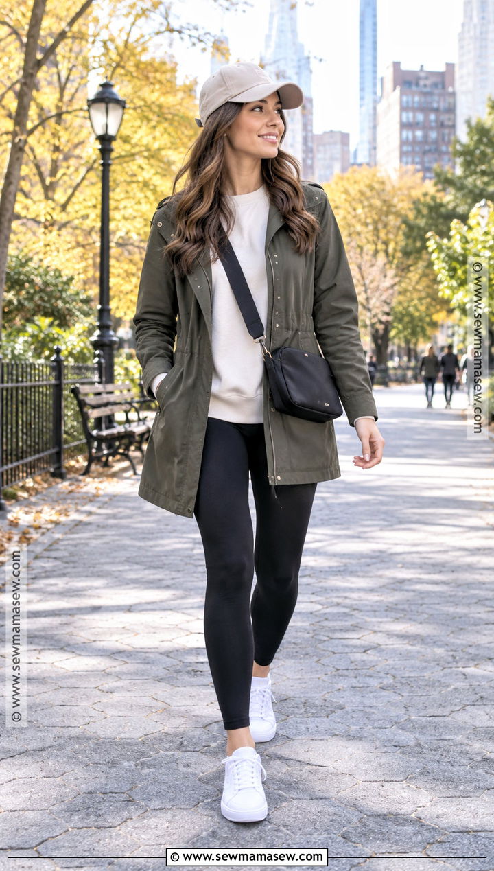 Utility Jacket and Black Leggings Fall Outfit - 15 Women Fall Capsule Wardrobe Ideas