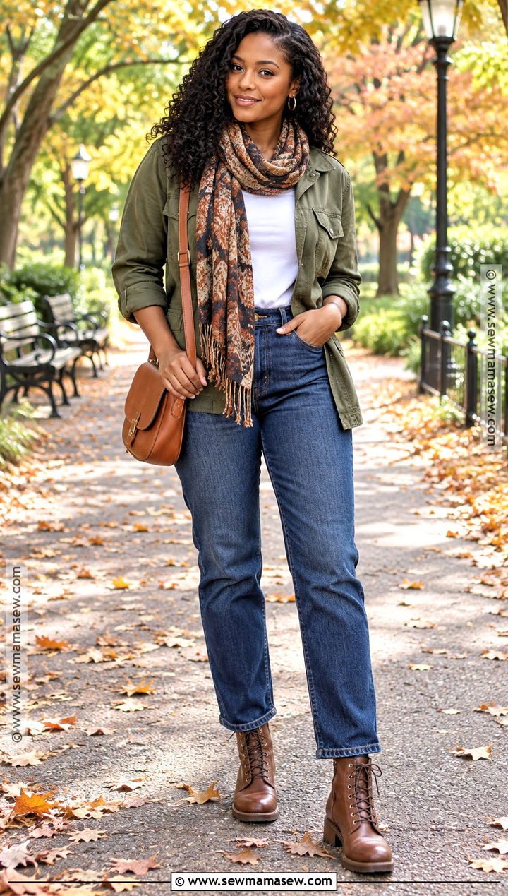 Utility Jacket and Dark Wash Jeans Fall Outfit - 25 casual fall outfits for black women
