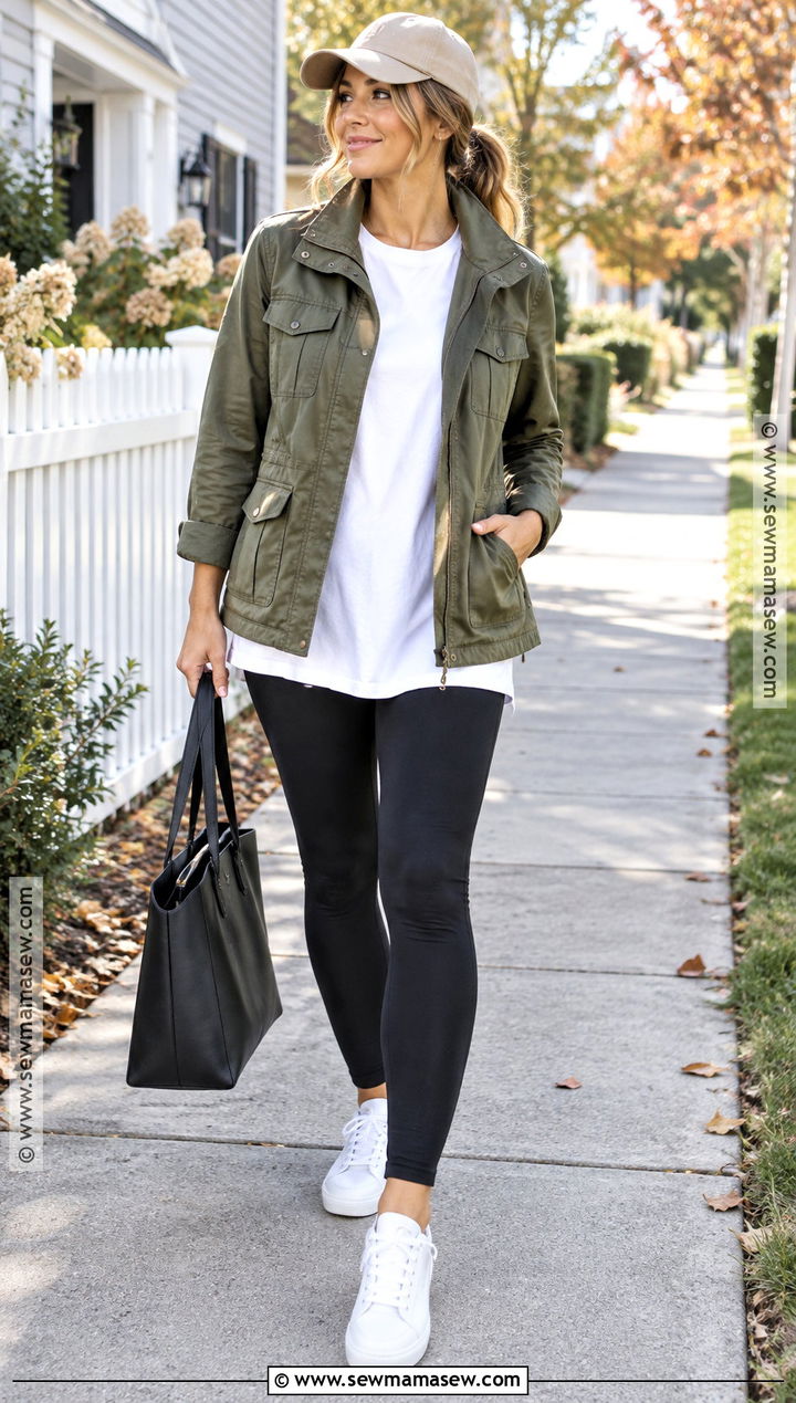 Utility Jacket and Leggings Fall Capsule Outfit - 15 Fall Capsule Wardrobe 2026 Casual Ideas