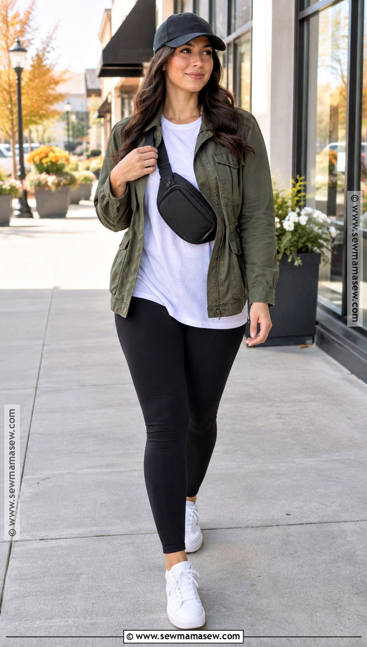 Utility Jacket and Leggings Fall Outfit - 15 stylish fall outfits casual