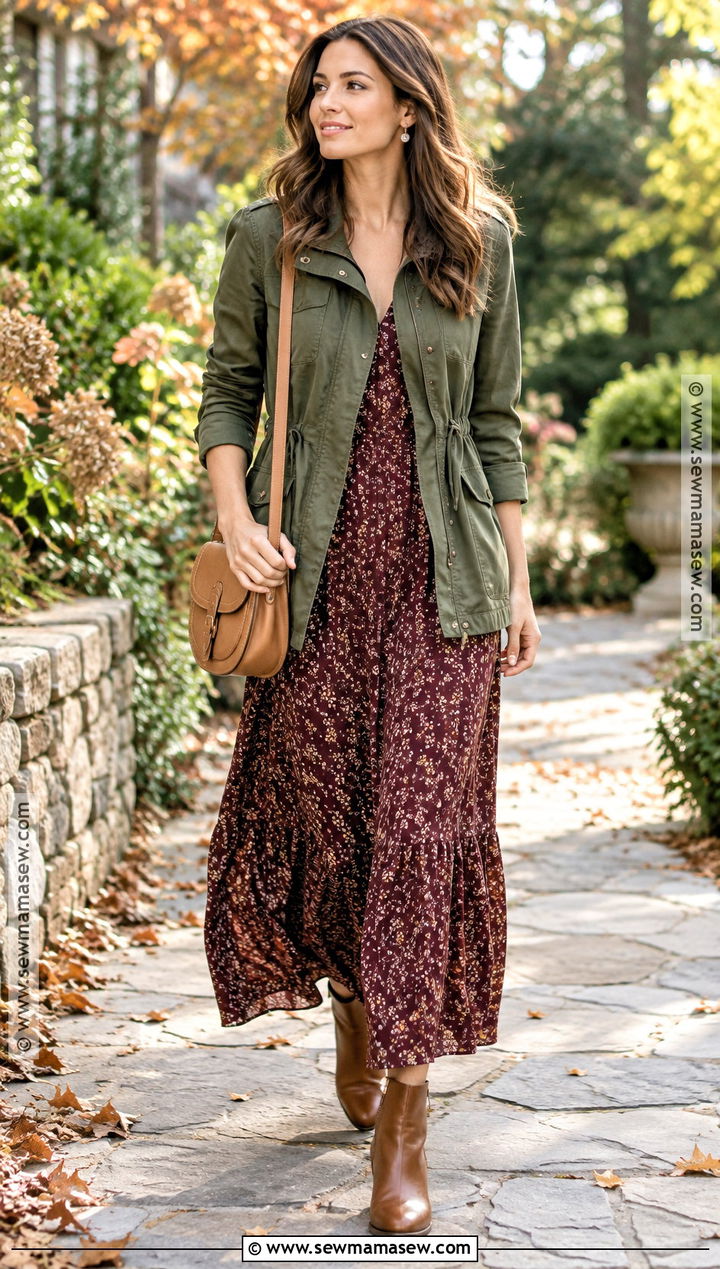 Utility Jacket and Maxi Dress Fall Outfit - 25 cute fall clothes