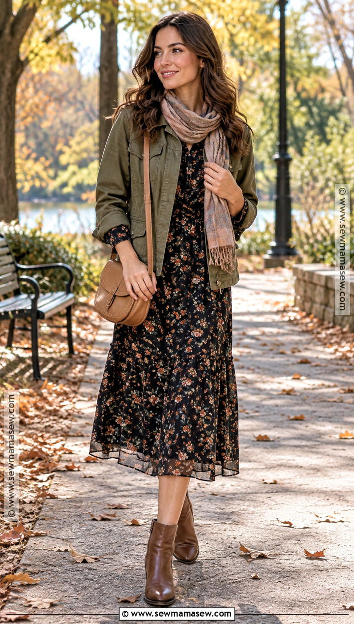 Utility Jacket and Midi Dress Fall Outfit - 25 outfit ideas for fall