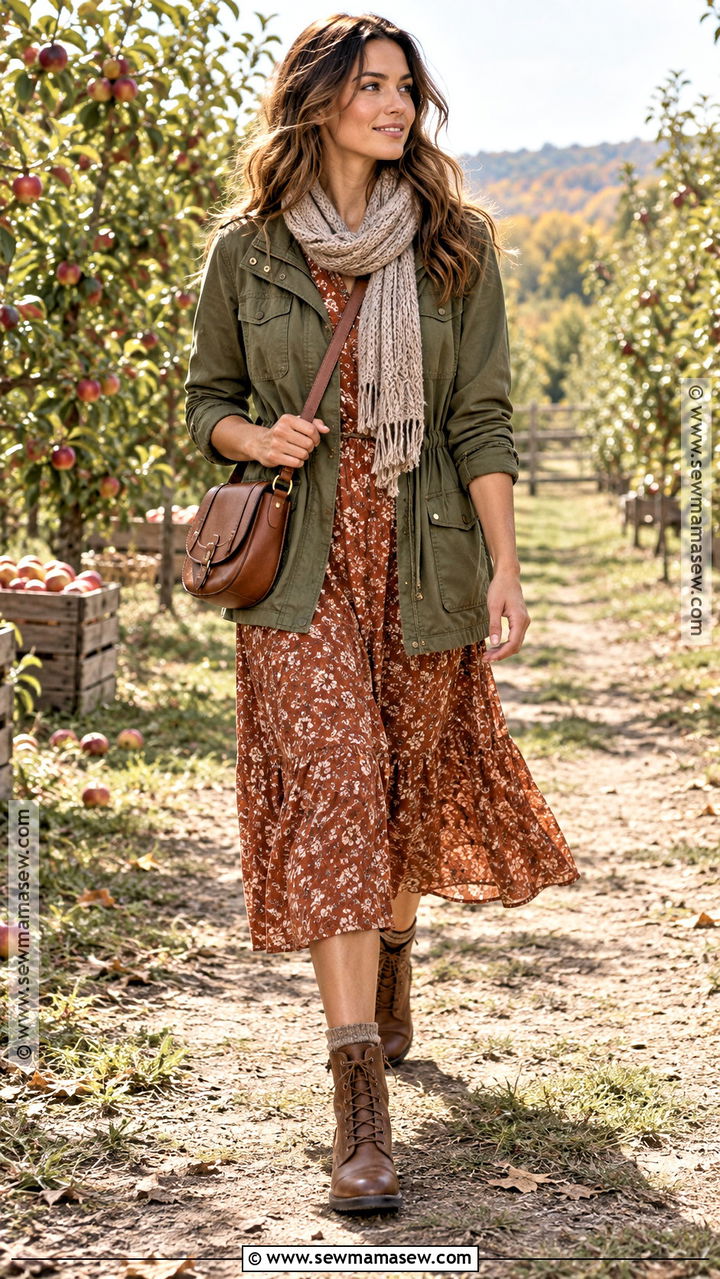 Utility Jacket and Midi Dress Harvest Outfit - 20 Harvest Outfits