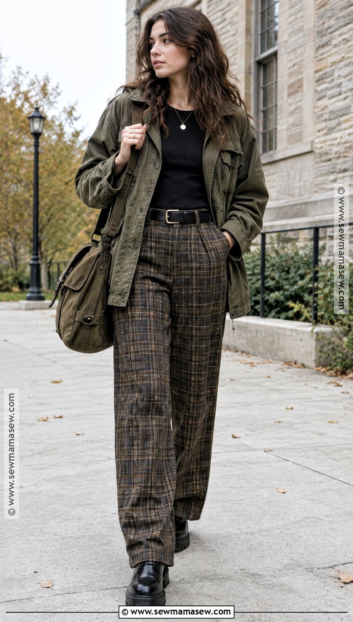 Utility Jacket and Plaid Trousers Grungy Fall Outfit - 25 grungy fall outfits