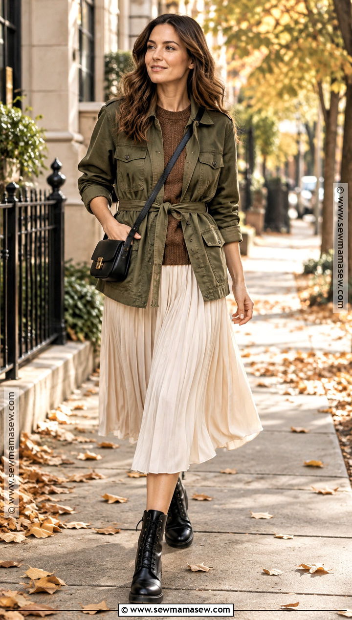 Utility Jacket and Pleated Skirt Street Style - 20 Street Style Fall Winter Ideas