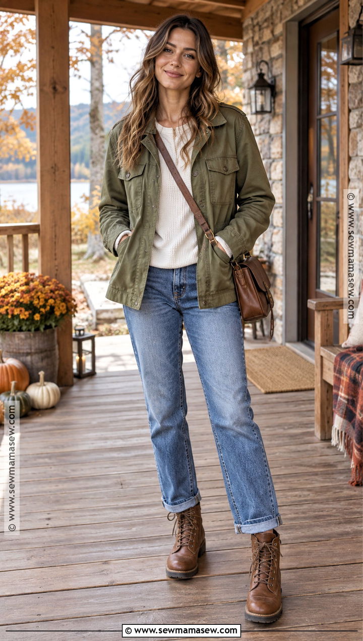 Utility Jacket and Relaxed Jeans Thanksgiving Outfit - 25 Chill Thanksgiving Outfits