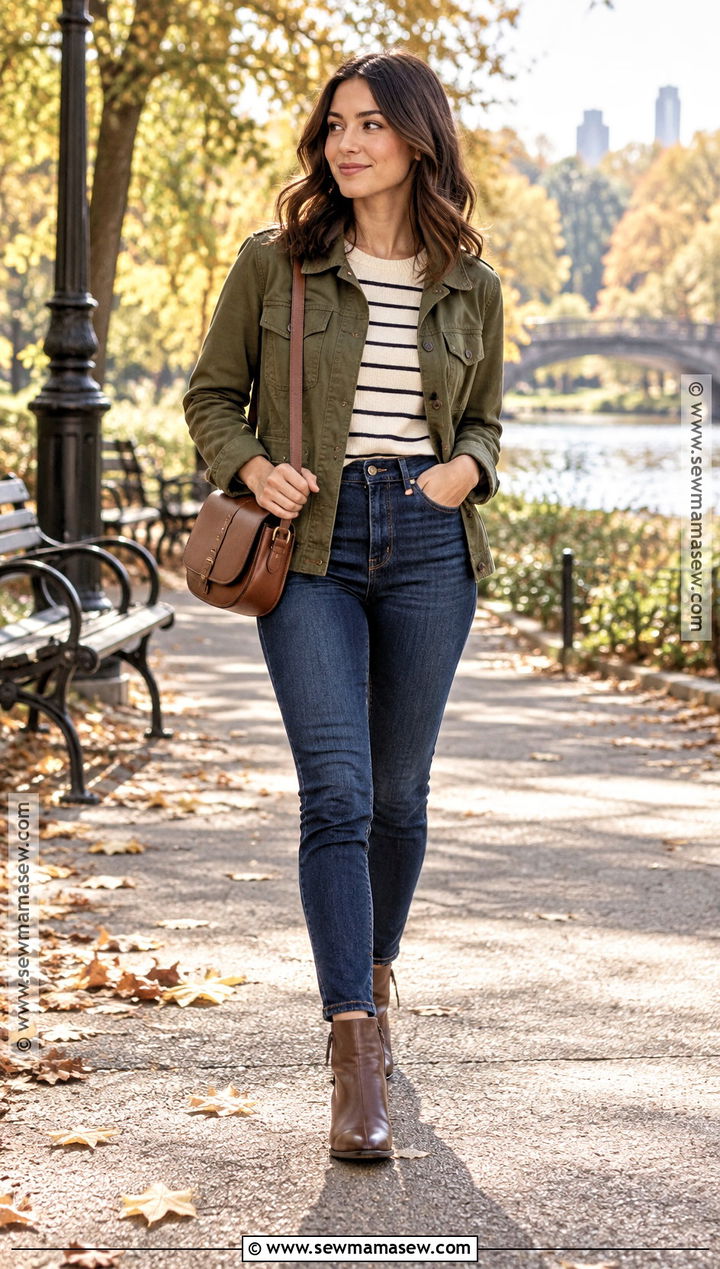 Utility Jacket and Slim Jeans Fall Outfit - 20 Fall Outfits Short for Women