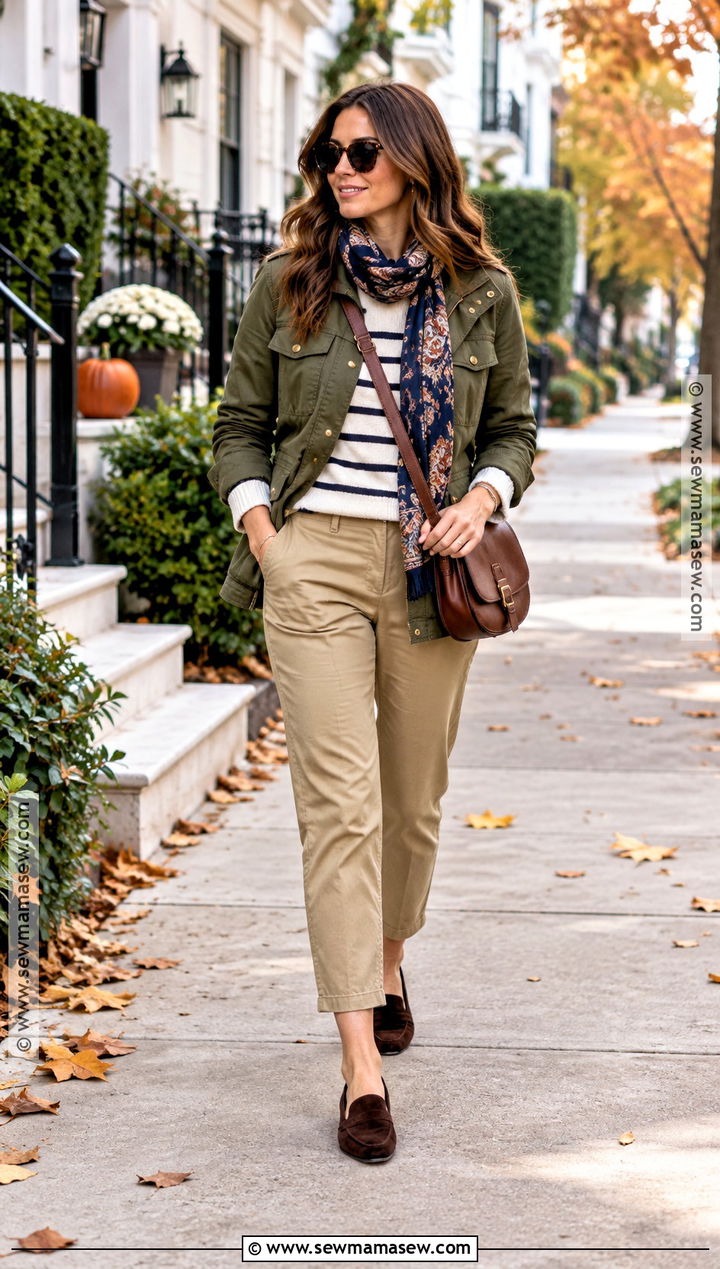Utility Jacket and Smoking Slippers Outfit - 20 Flats Outfit Fall Ideas