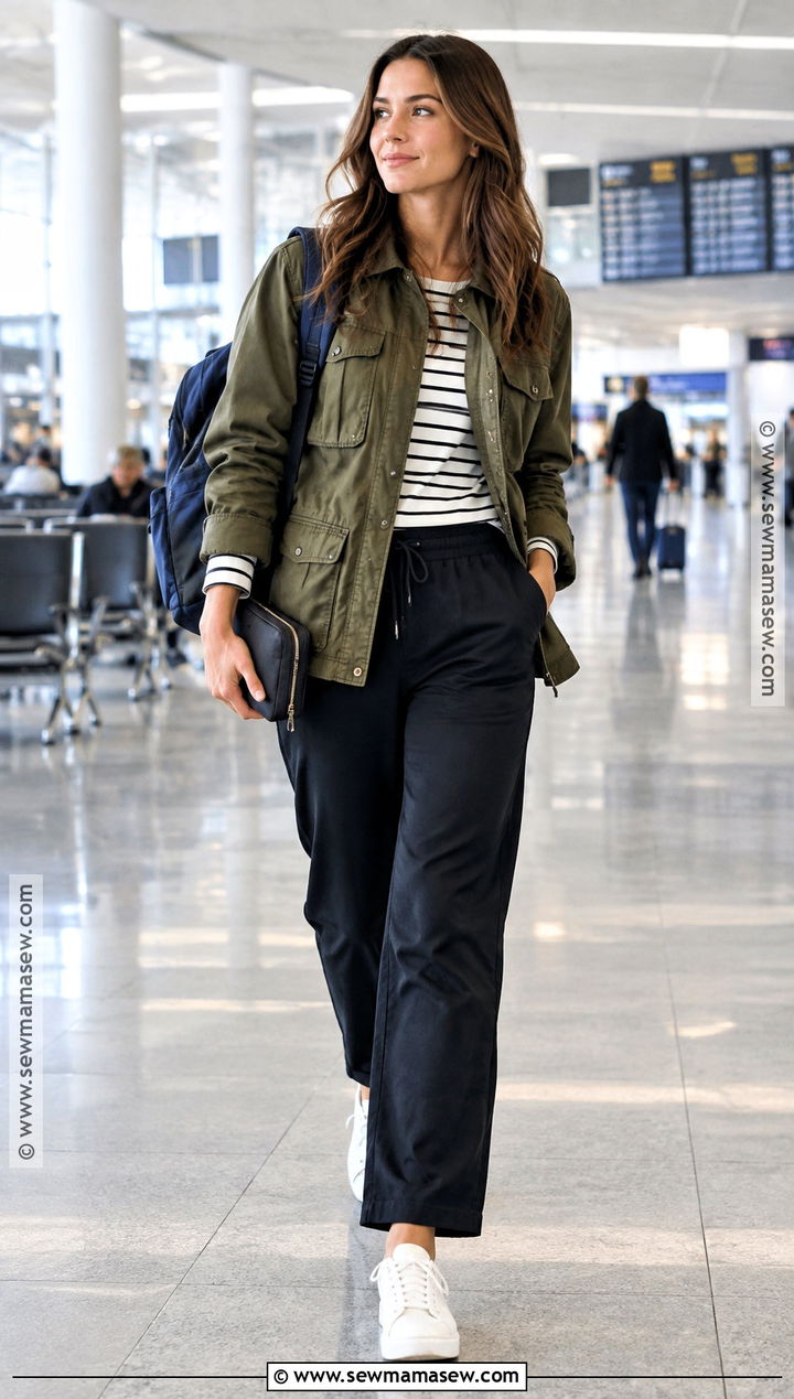 Utility Jacket and Straight Leg Pants Airport Outfit - 25 airport outfit fall ideas