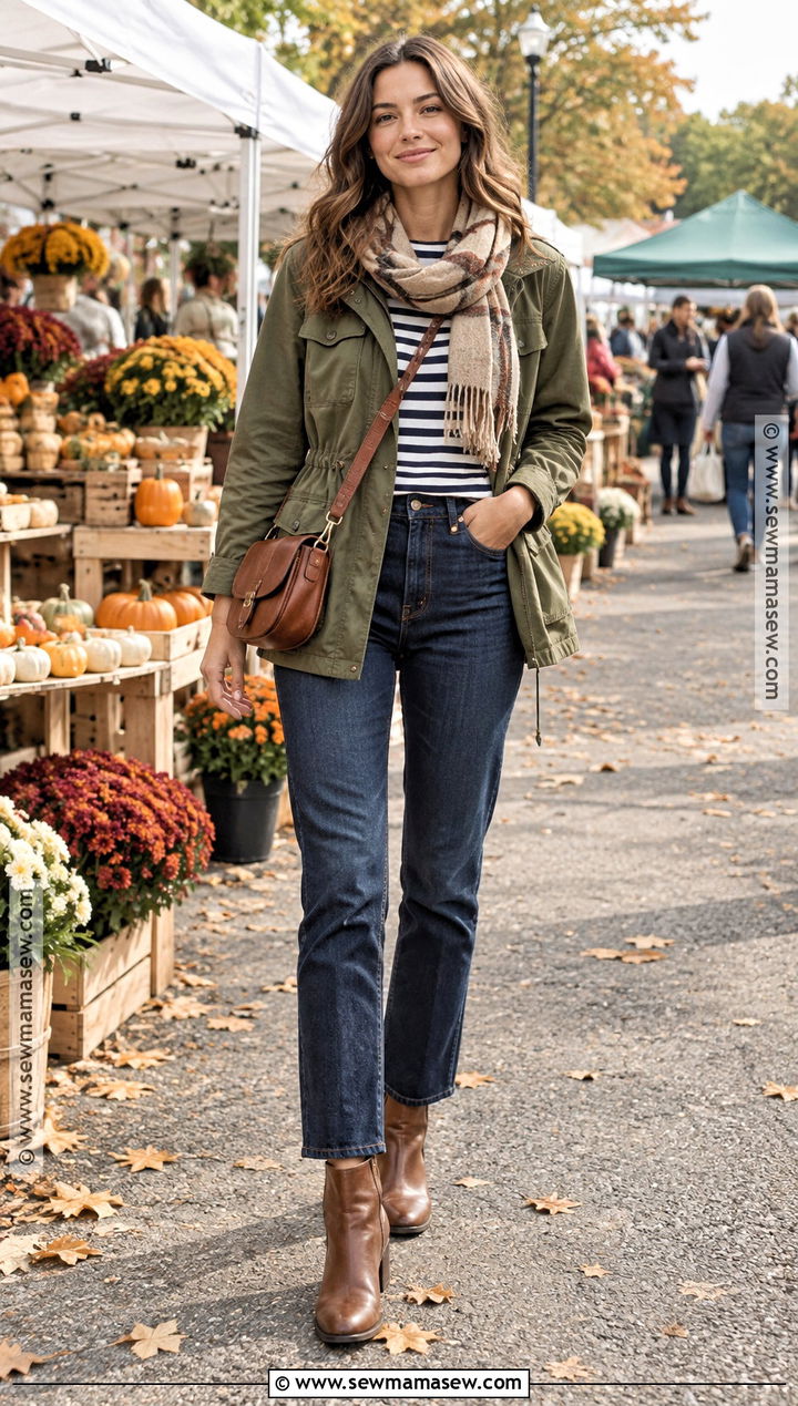Utility Jacket and Striped Shirt Fall Layered Outfit - 20 fall layers outfits