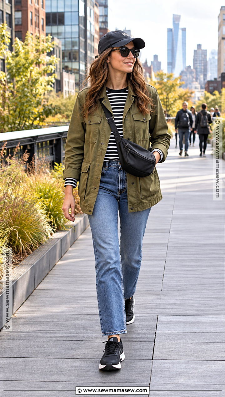 Utility Jacket and Striped Shirt Outfit - 20 new york in october outfits