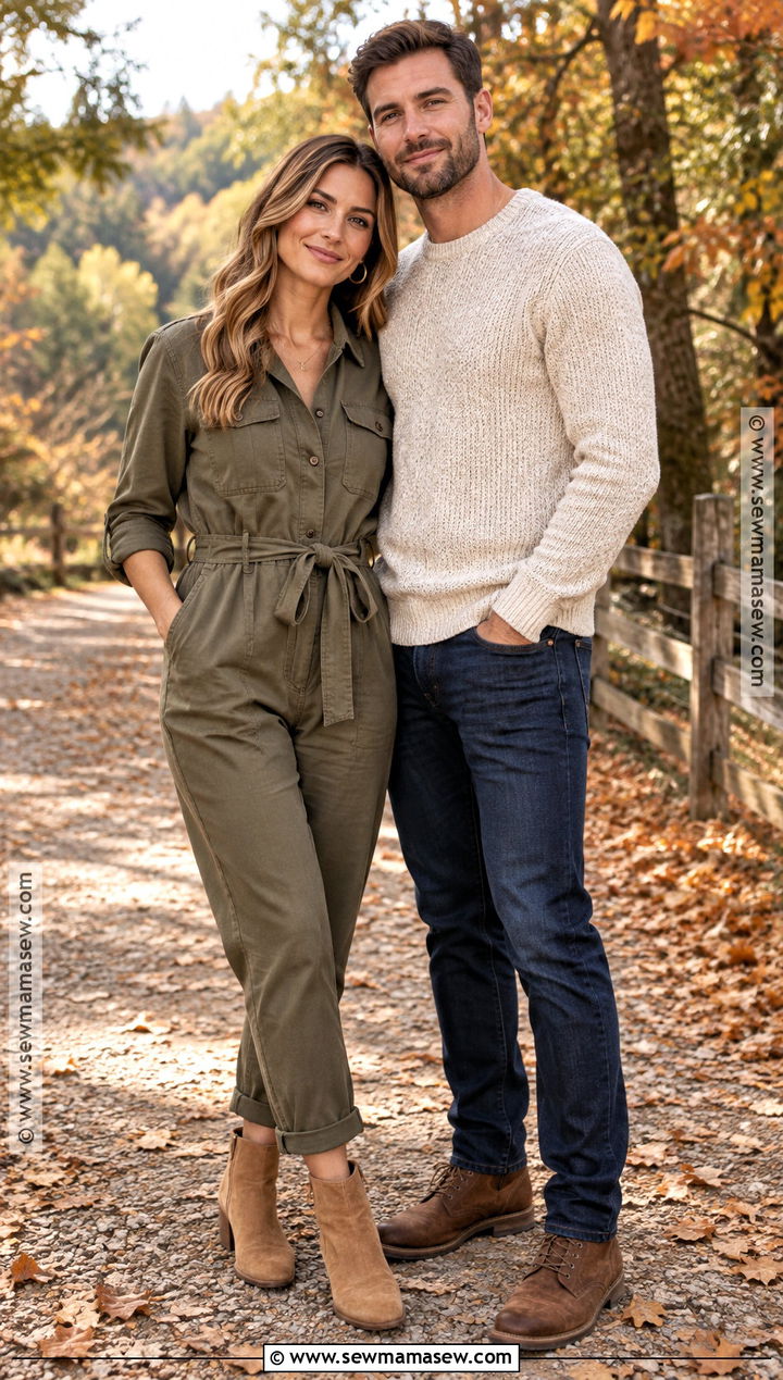 Utility Jumpsuit And Ankle Boots Fall Engagement Outfit - 15 fall engagement pictures outfit casual ideas