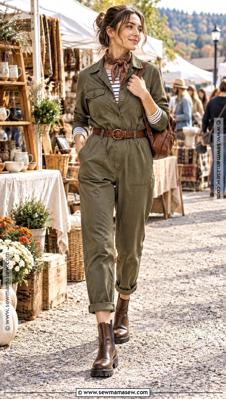 Utility Jumpsuit And Ankle Boots Fall Outfit - 20 outdoor fall outfits