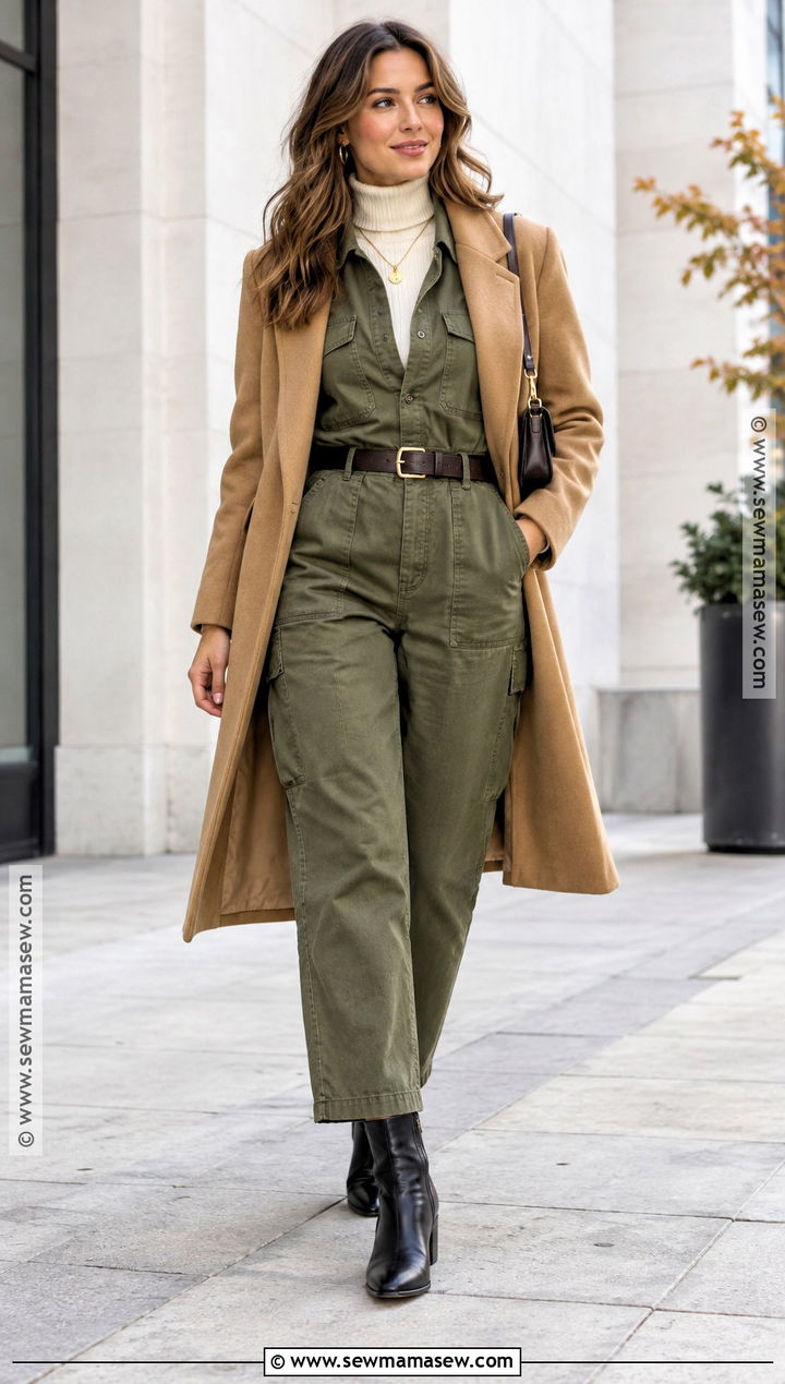 Utility Jumpsuit And Heeled Boots Fall Date Night Outfit - 30 fall date night outfit ideas