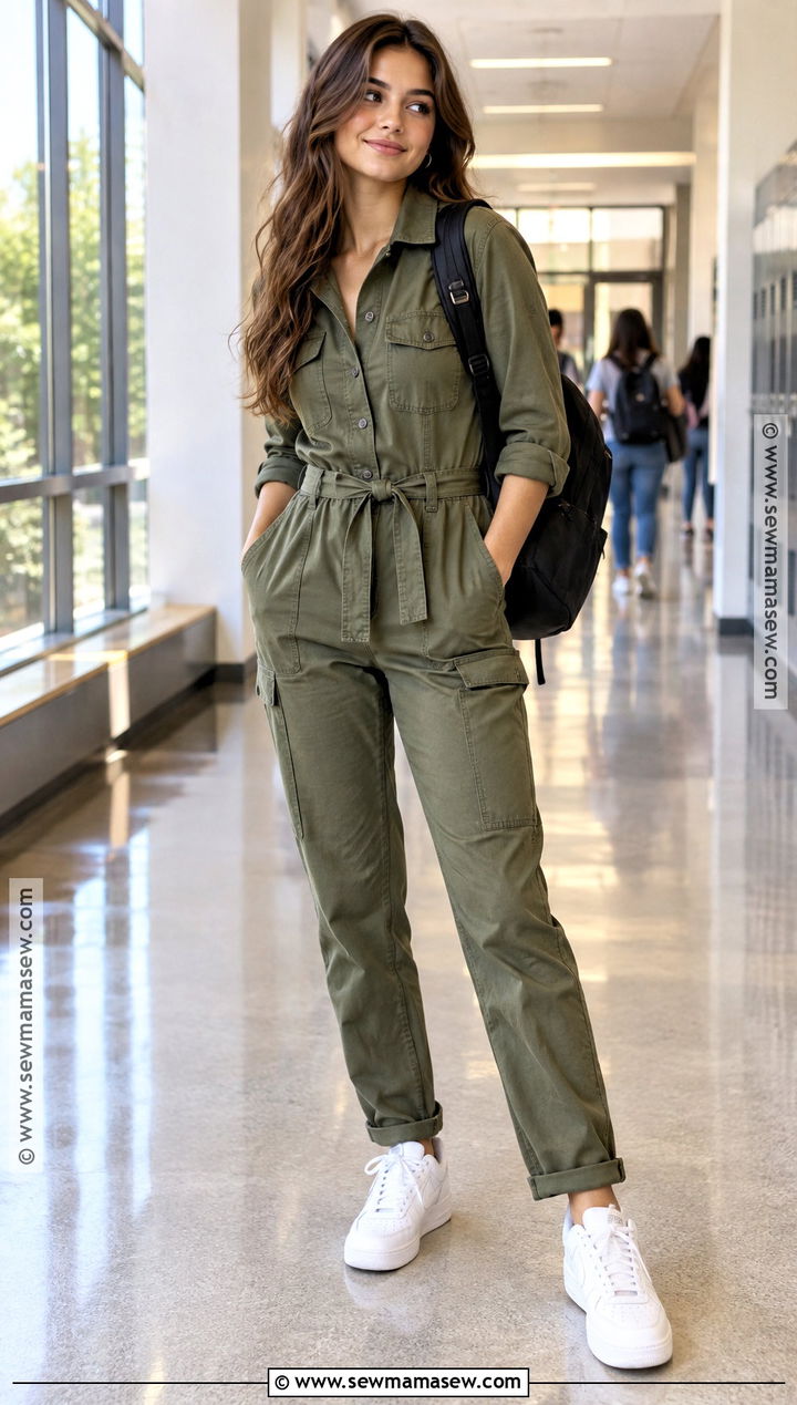 Utility Jumpsuit And Sneakers Back To School Outfit - 20 Trendy Back To School Outfits