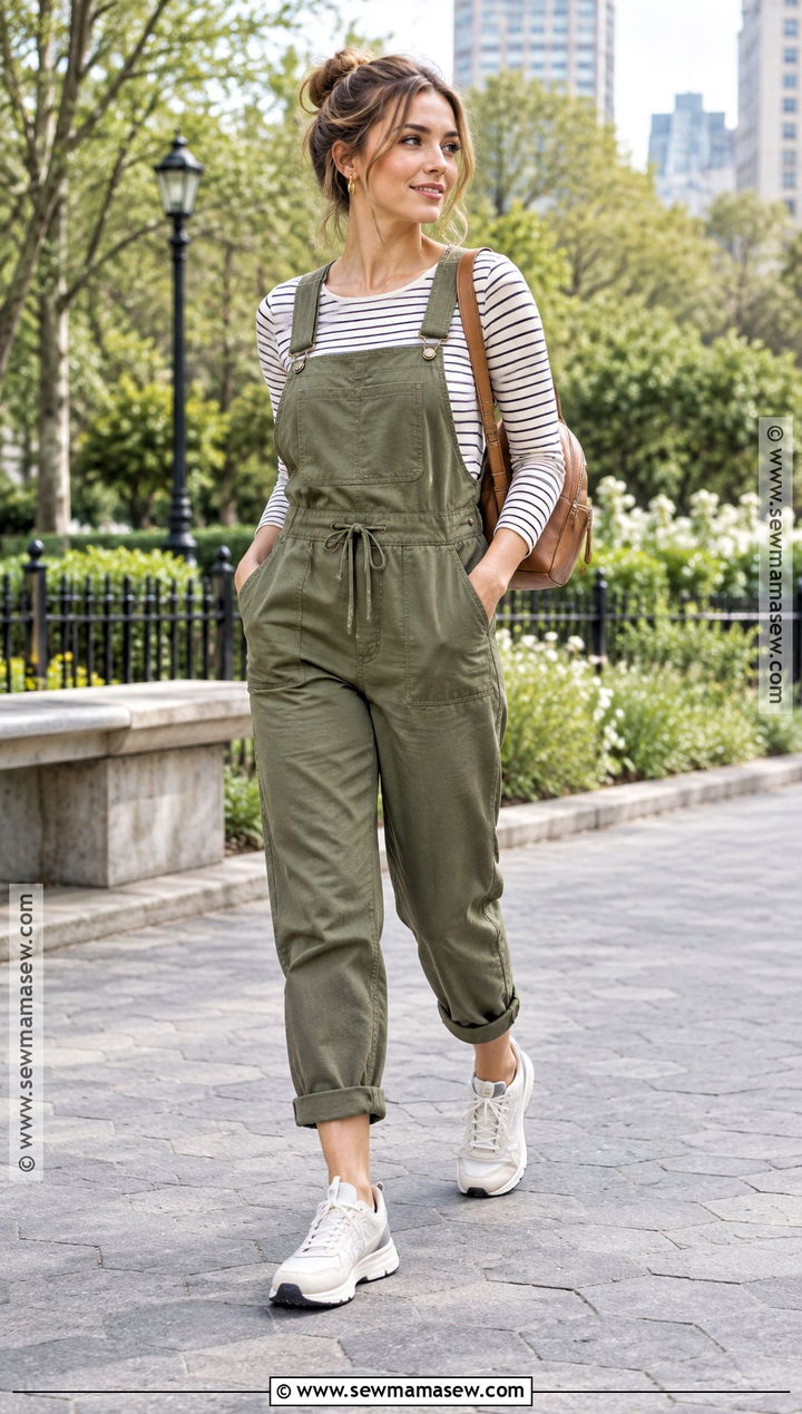 Utility Jumpsuit And Walking Sneakers Outfit - 15 Cute Walking Outfits Fall