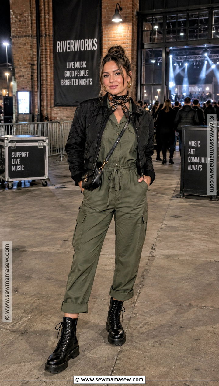 Utility Jumpsuit Cropped Jacket Concert Outfit - 15 Fall Concert Outfit Night Outside Ideas