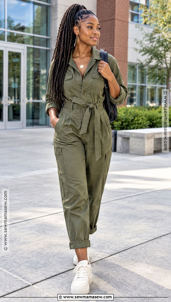 Utility Jumpsuit and Platform Sneakers Outfit - 15 shein back to school outfits for black women