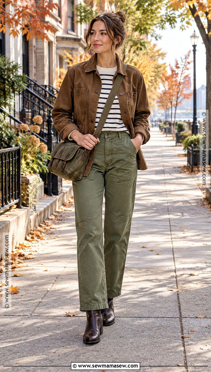 Utility Pants With Chore Jacket And Ankle Boots - 25 fall outfits pants