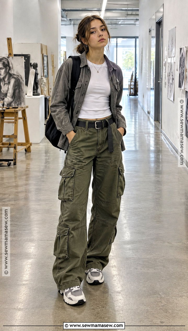 Utility Shirt And Cargo Baggy Jeans Outfit - 20 Back To School Outfits Baggy Jeans