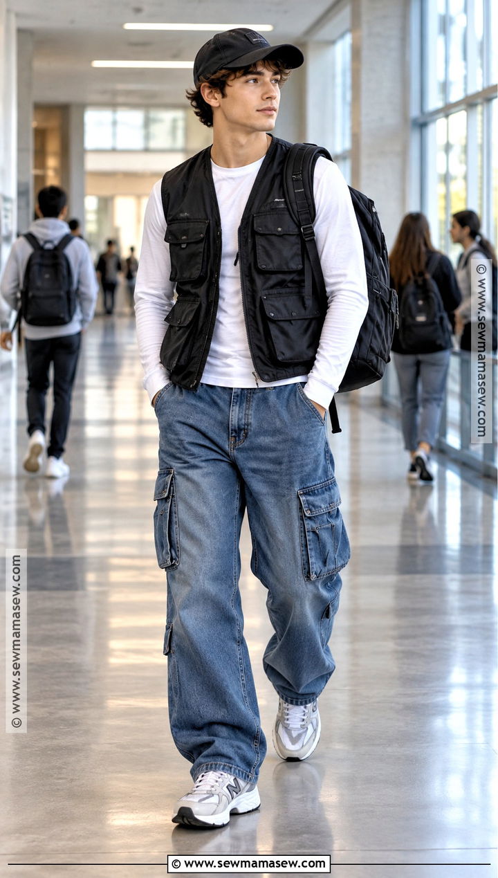 Utility Vest And Cargo Jeans Streetwear Outfit - 20 back to school outfits streetwear
