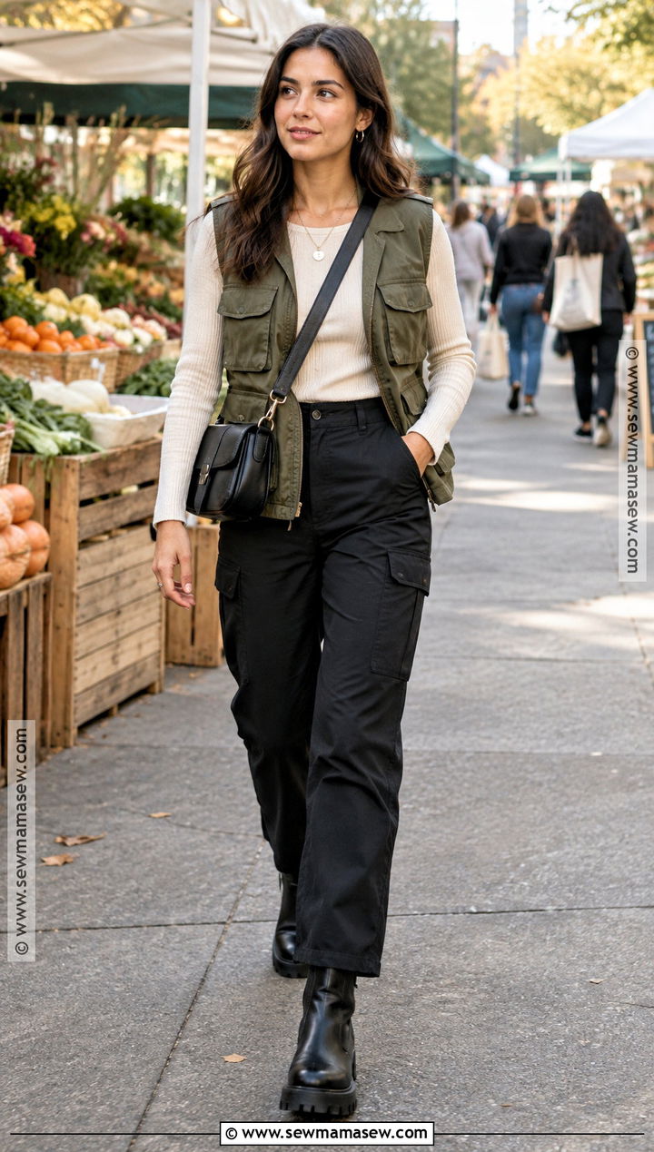 Utility Vest With Cargo Pants - 15 Cute Fall Outfits With Vest