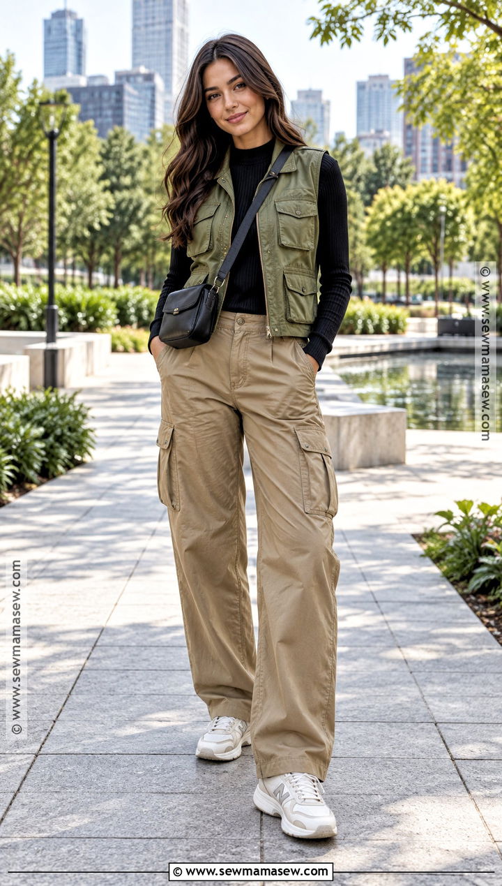 Utility Vest With Fitted Knit And Cargo Pants - 15 Outfit Ideas With Vests Fall Fashion