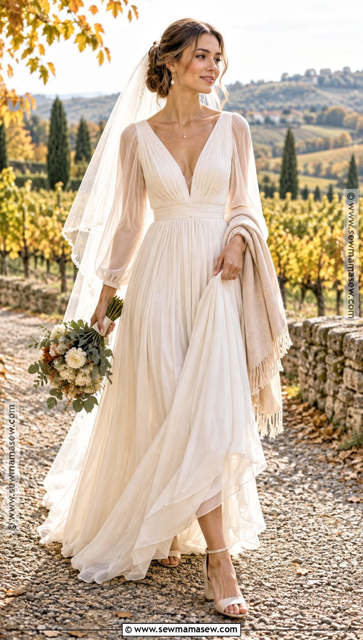 V Neck Chiffon A Line Wedding Dress - 15 A Line Fall Wedding Dress Ideas