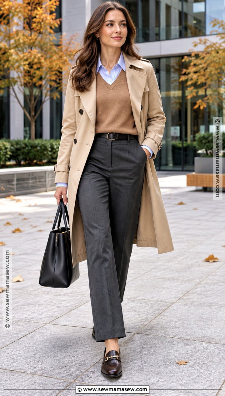 V Neck Sweater With Collared Shirt And Trousers - 30 sweater weather ideas