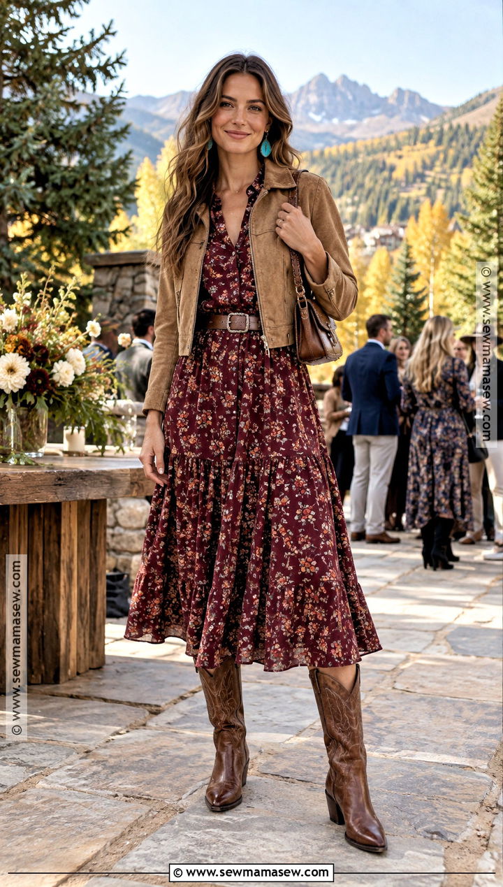 Vail Fall Midi Dress And Western Boots Outfit - 15 vail colorado fall outfits