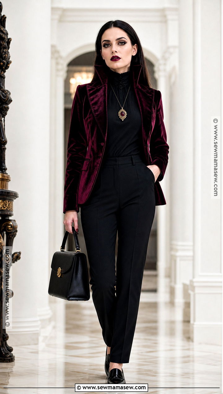 Vampire Inspired Halloween Outfit With Burgundy Blazer - 30 Simple Halloween Outfits