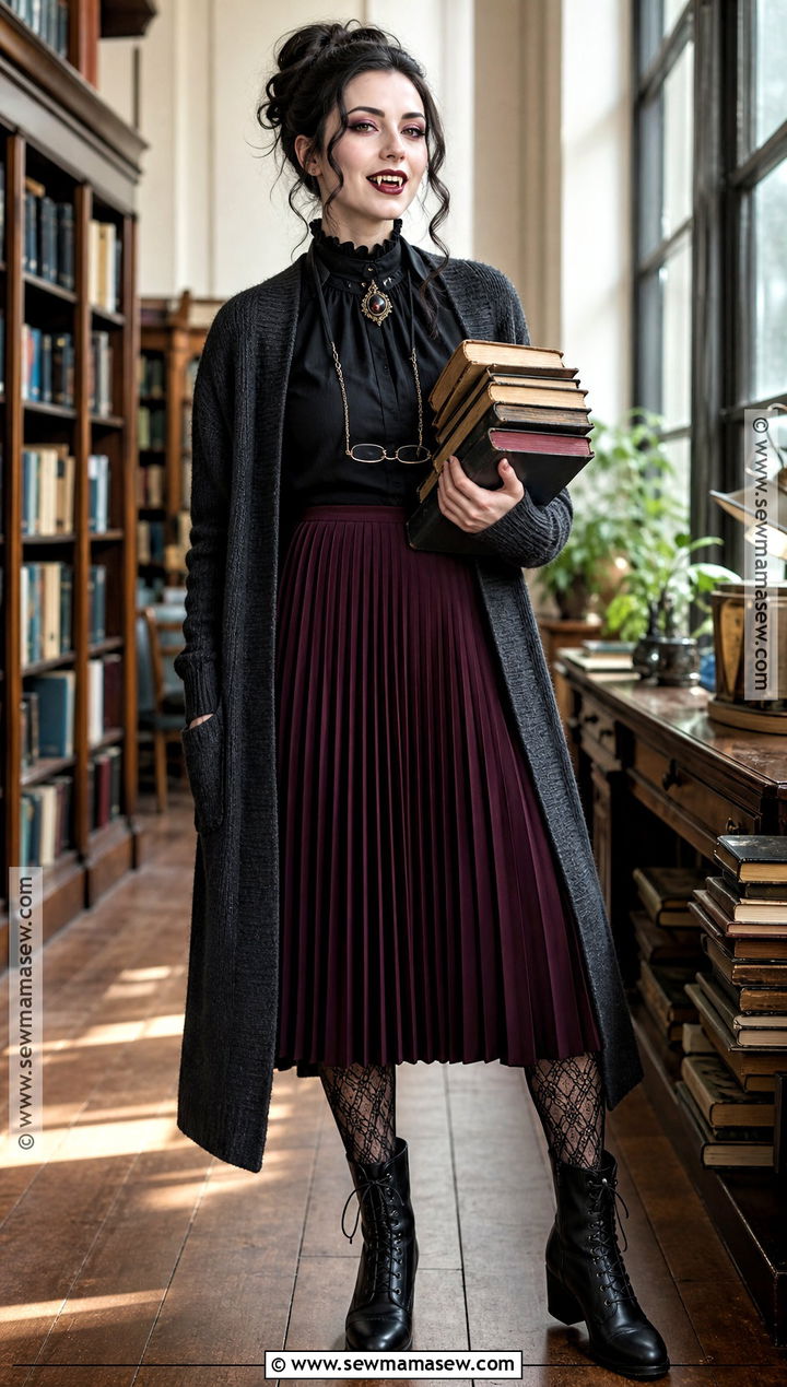 Vampire Librarian Costume With Long Cardigan - 35 vampire costume ideas