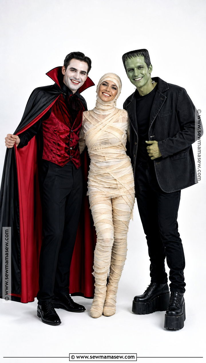 Vampire Mummy And Frankenstein Trio Costume - 30 simple trio halloween costumes
