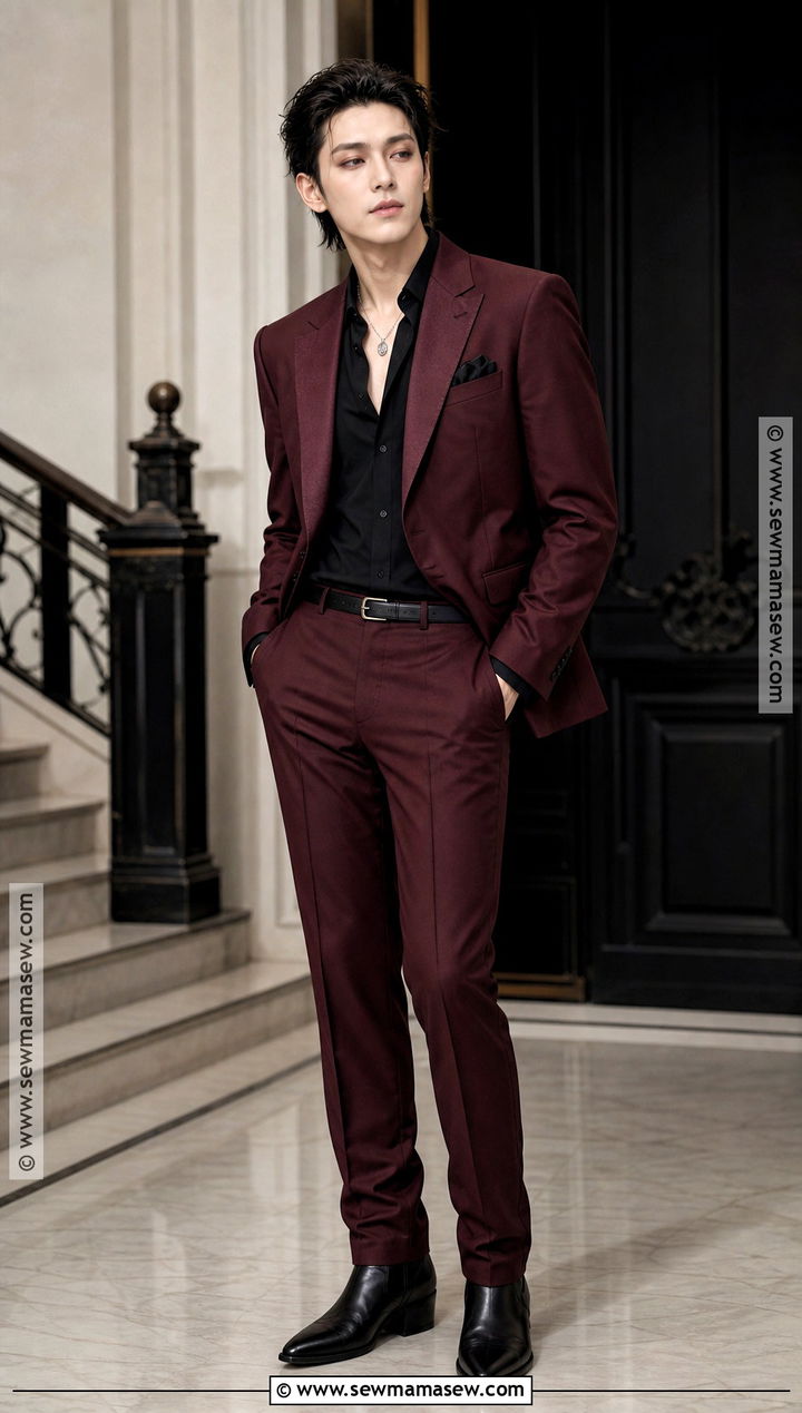 Vampire Outfit With Burgundy Suit - 30 male vampire outfit ideas
