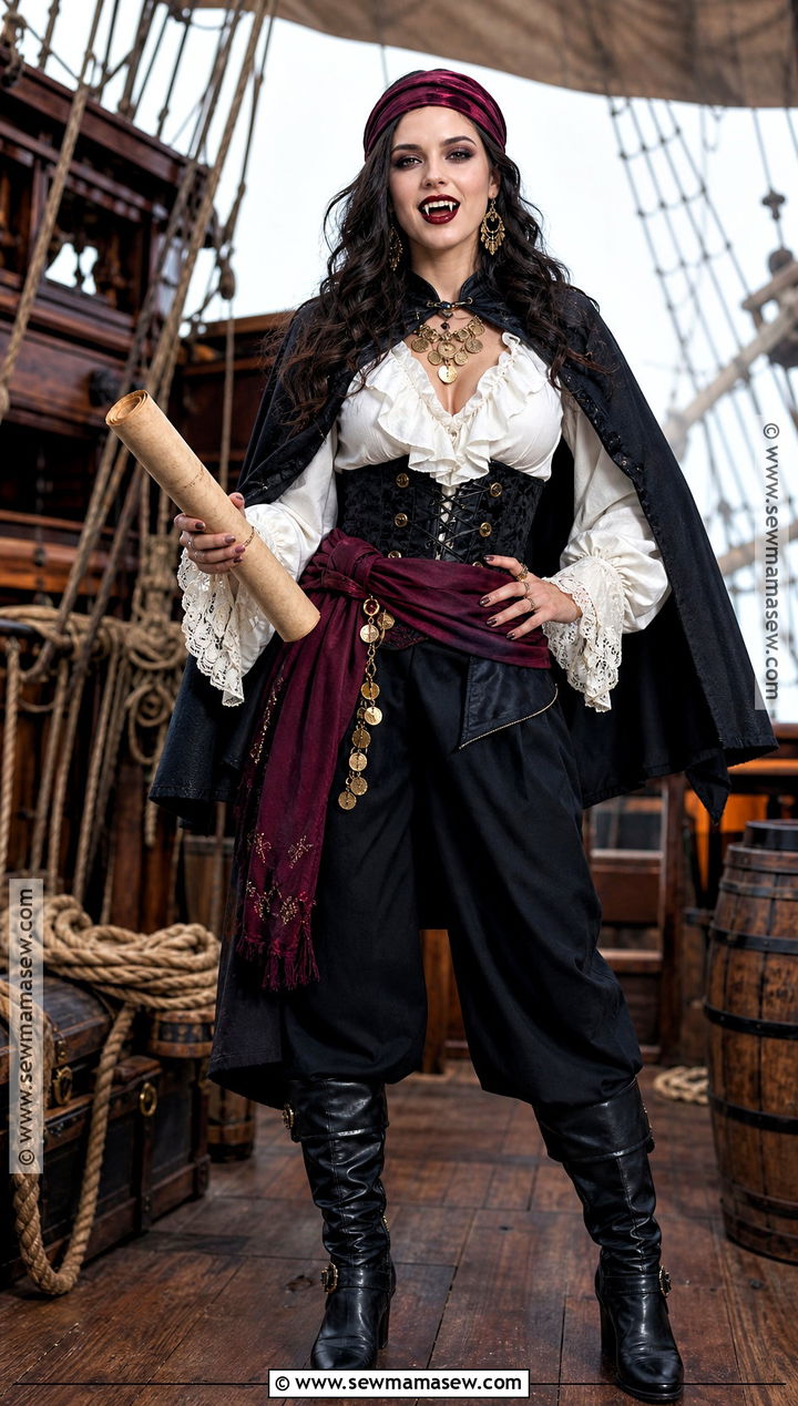 Vampire Pirate Costume With Ruffled Blouse - 30 Halloween Vampire Costumes for Women