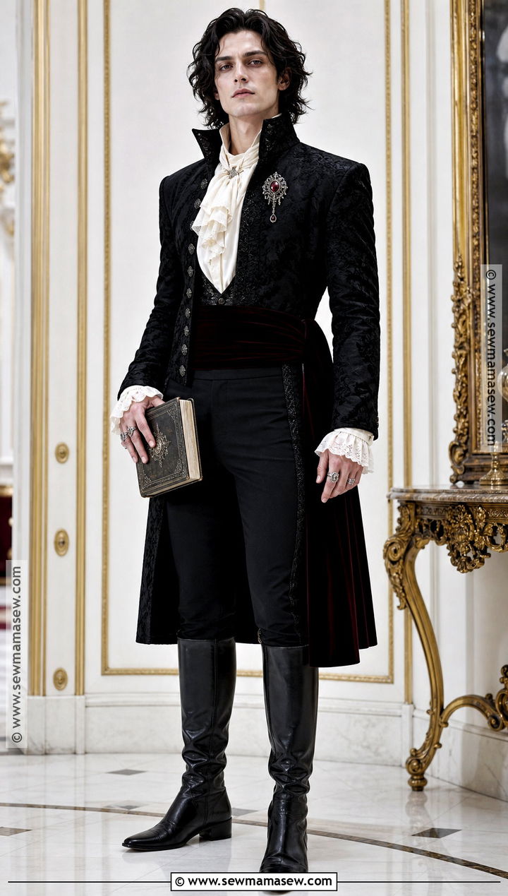 Vampire Prince Outfit With Brocade Coat - 30 vampire clothes for men