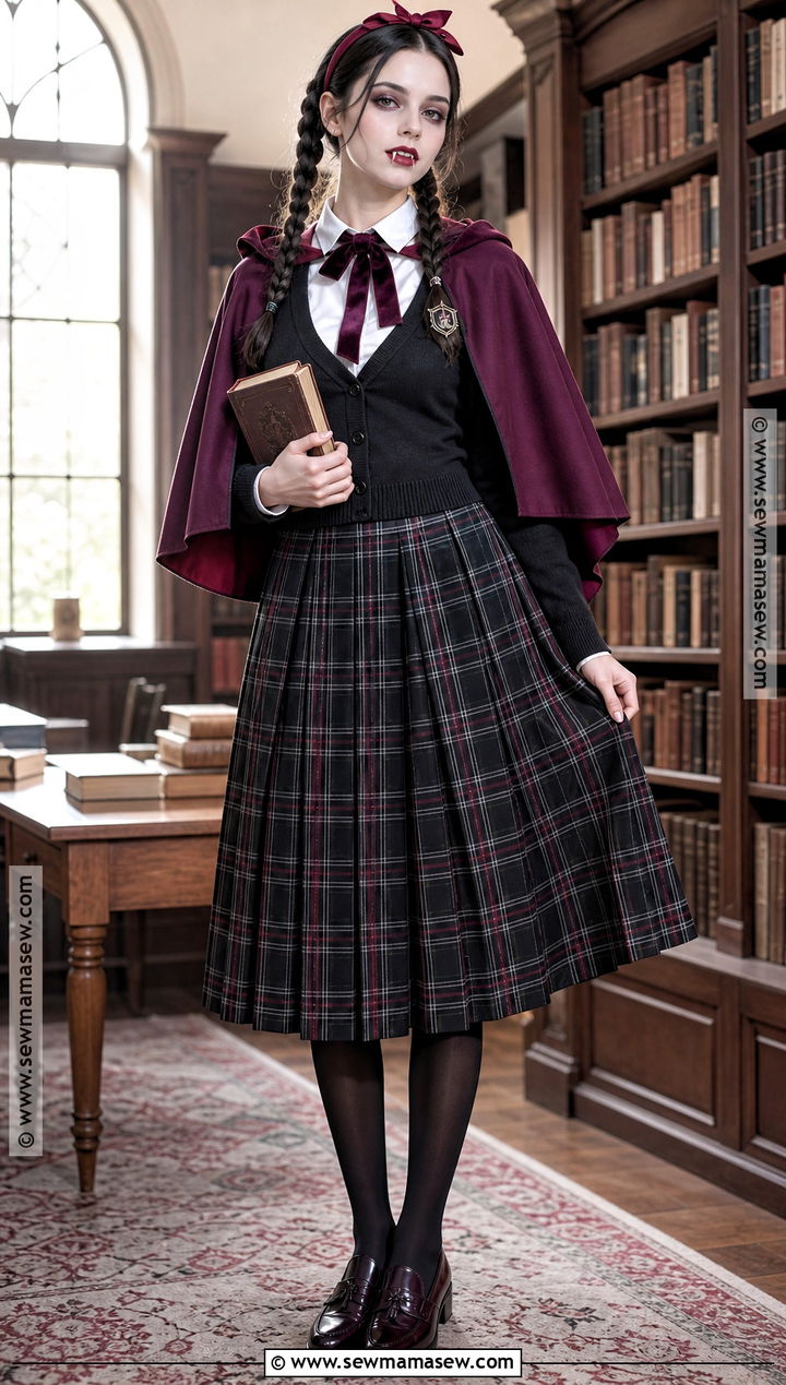 Vampire Schoolgirl Costume With Cardigan - 30 Halloween Vampire Costumes for Women
