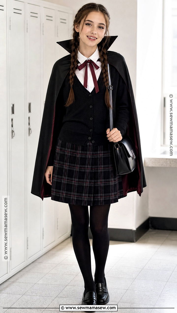 Vampire Schoolgirl Costume With Plaid Skirt - 35 vampire costume ideas