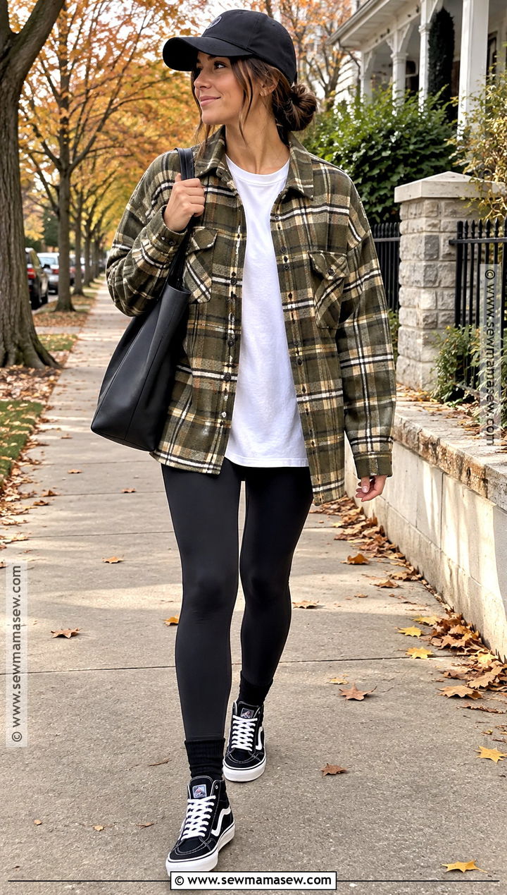 Vans With Leggings And Oversized Shacket - 15 Vans Autumn Outfit Ideas