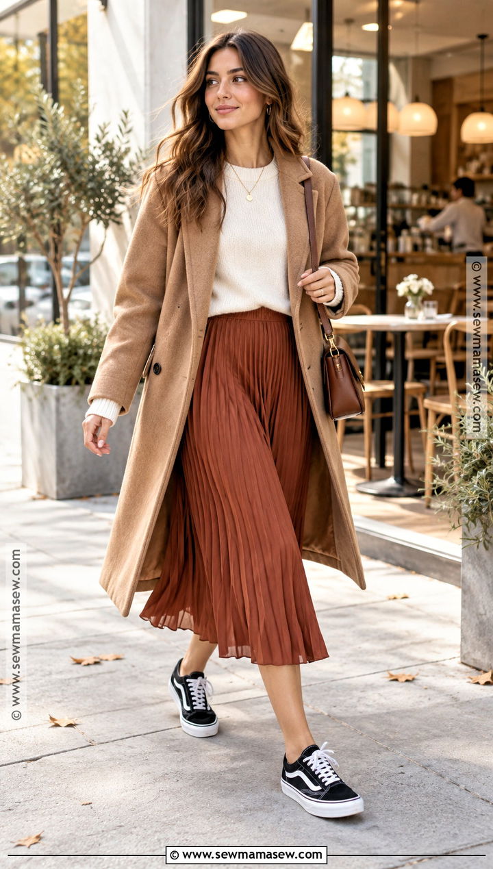 Vans With Midi Skirt And Sweater - 15 Vans Autumn Outfit Ideas