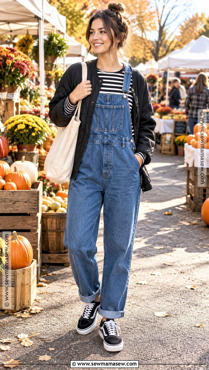 Vans With Overalls And Striped Top - 15 Vans Autumn Outfit Ideas